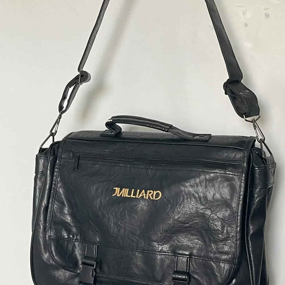 JUILLIARD computer bag Black leather vinyl R-Tech Laptop Case crossbody bag